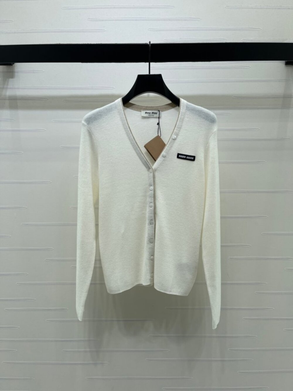 Miu Miu White V Neck Knit Cardigan Sweater